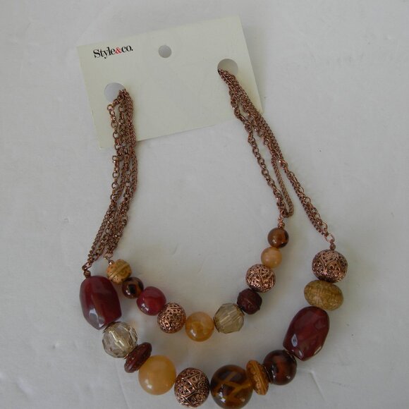 NWT STYLE & CO. BROWN COPPER LARGE BEADED GORGEOUS NECKLACE - Picture 1 of 4